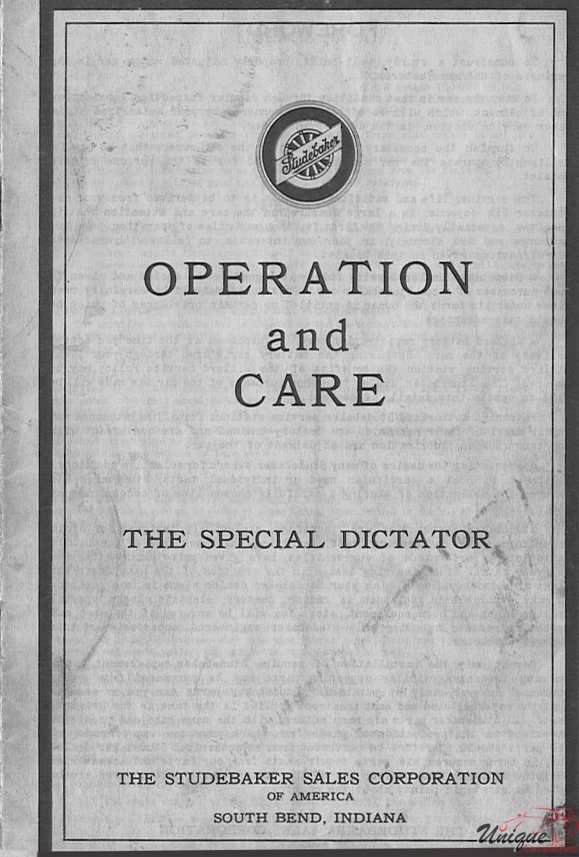 1934 Studebaker Dictator Owners Manual